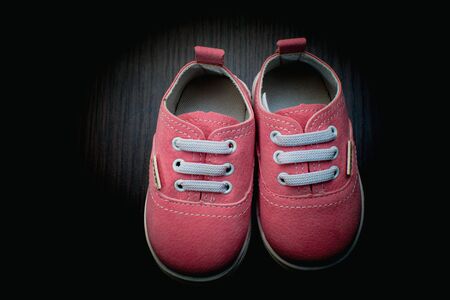 baby shoes, announcement, beauty bow copy lightの写真素材