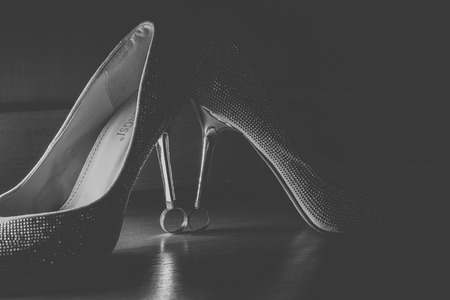 The bride shoes in black and whiteの写真素材