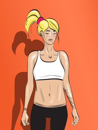 Cartoon Sports girl on orange backgroundのイラスト素材