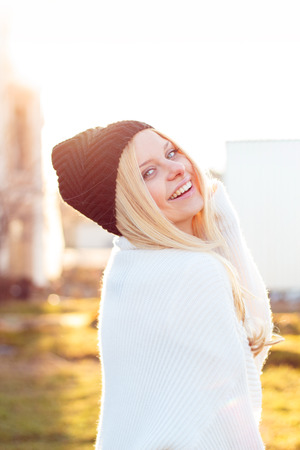 Pretty smiling woman portrait outdoorの写真素材