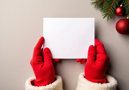 Santa holding a blank card for wishesの写真素材