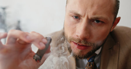 Confident Businessman with a Cigar in a Contemporary and Stylish Setting, Exuding Style