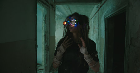 A Futuristic Explorer is wandering through an eerily Abandoned Space, full of mystery