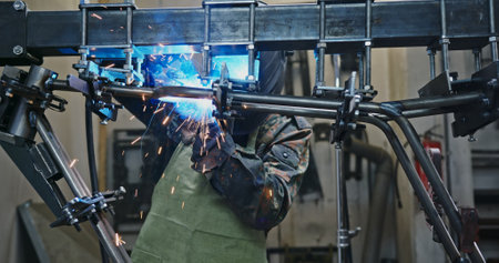 A Professional Welder skillfully executing the intricate process of creating metal frameworks