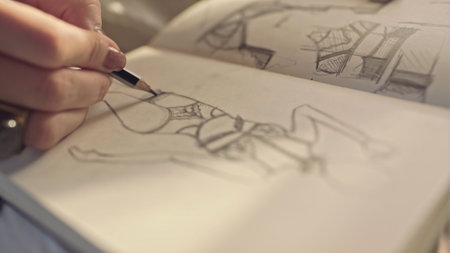 Close up of drawing scketch by young designer