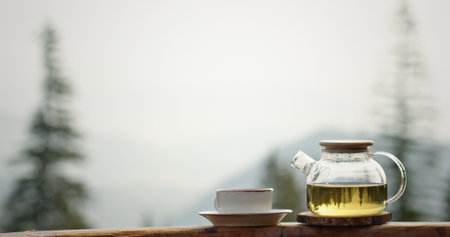 Morning Carpathian Tea with Scenic Mountain View