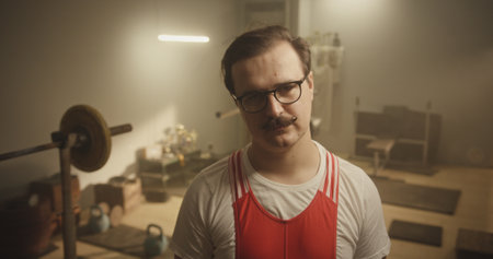 Contemplative Moment: Portrait of a Retro Weightlifter in a Vintage Gym