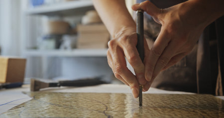Glass Artist Crafting Yellow Petal for Floral Mirror Decoration