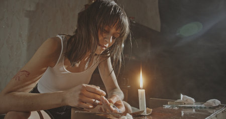 Intense Isolation A Thoughtful Woman Engaged in Deep Contemplation Surrounded by Candlelight