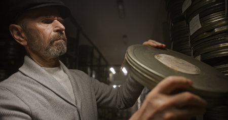 The dedicated Media Archivist Skillfully Handling Film Reels in the Archive with care and precision