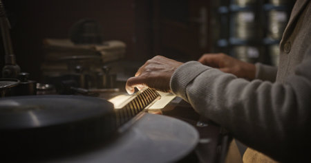 Hands at Work Crafting Vintage Sound Recordings in a Dedicated and Passionate Workspace