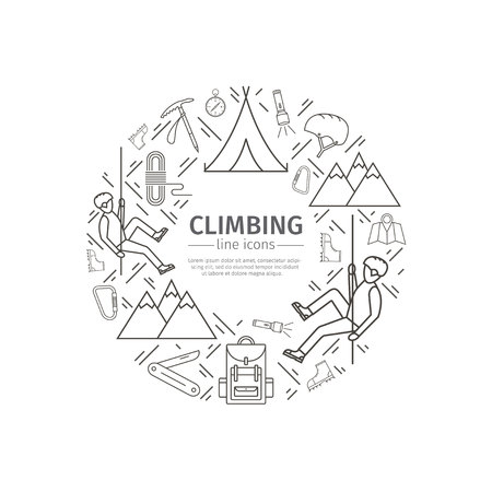 Rock-climbing web banner, sports equipment. Advertising template.のイラスト素材