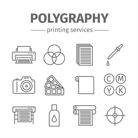 Printing polygraphy line icons set.のイラスト素材