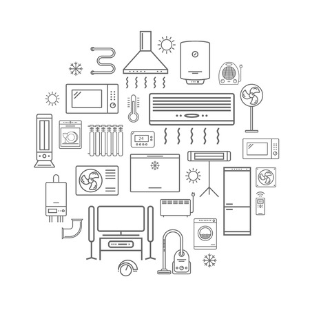 Household appliances line icons.のイラスト素材