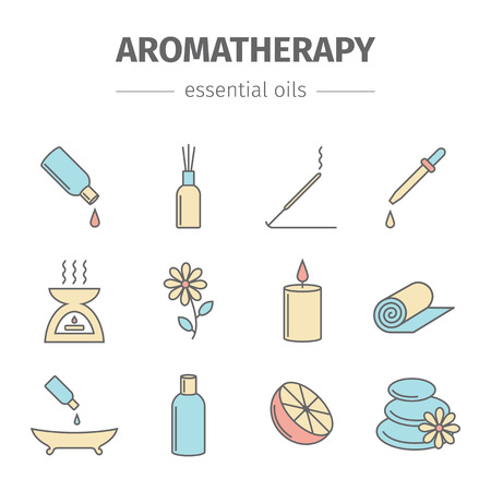 Aromatherapy oils hand drawn set. Vector illustration.のイラスト素材