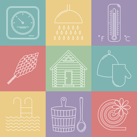 Elements of Russian banya. Sauna icons set. Vectorのイラスト素材