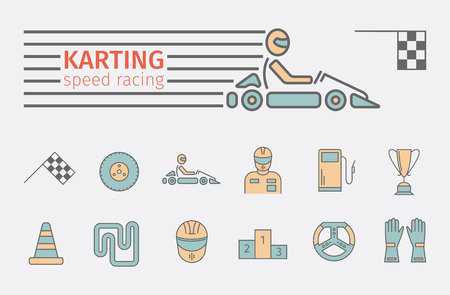 Karting flat icon set. Speed racing conceptual banner. Vectorのイラスト素材