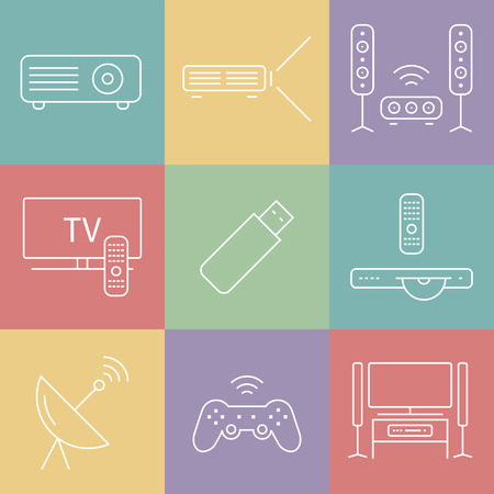 Home theater line icons. House technology. Vector illustration.のイラスト素材