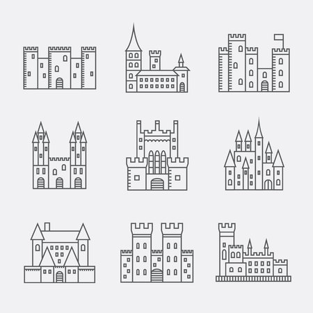 Castle line icons set. Vector illustration.のイラスト素材