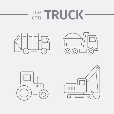 Machines, thin line style. Truck icon.のイラスト素材