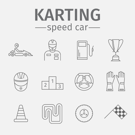 Karting flat icon set. Speed racing signs. Vector.のイラスト素材