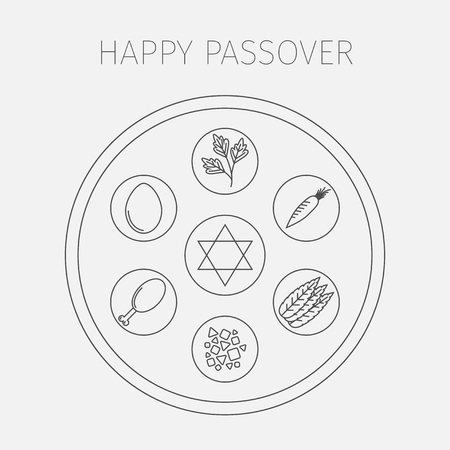 Passover seder plate with line icons. Vector.の写真素材
