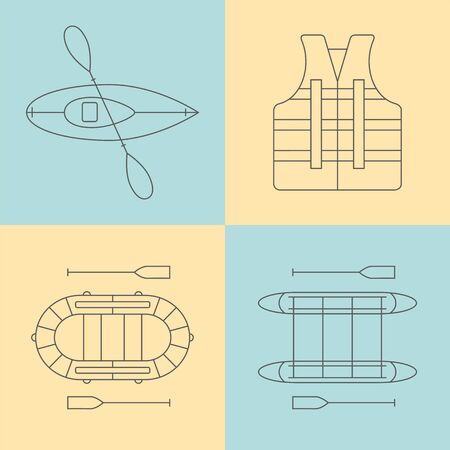 Water tourism. Rafting line icons set. Vector.の写真素材