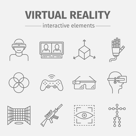 Set of vector linear icons of devices for virtual reality. Vectorのイラスト素材