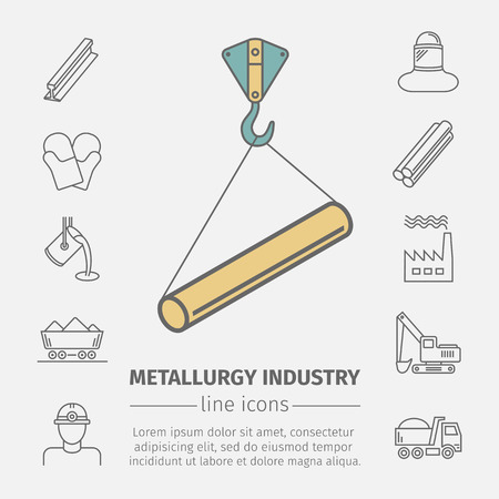 Metallurgy related vector line icon set. Industrial poster.のイラスト素材