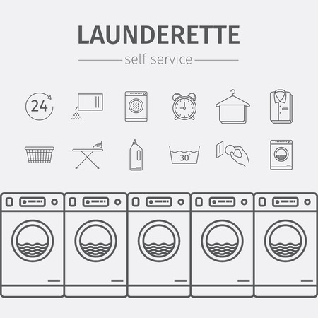Self-service laundry. Vector signs for web graphics.のイラスト素材