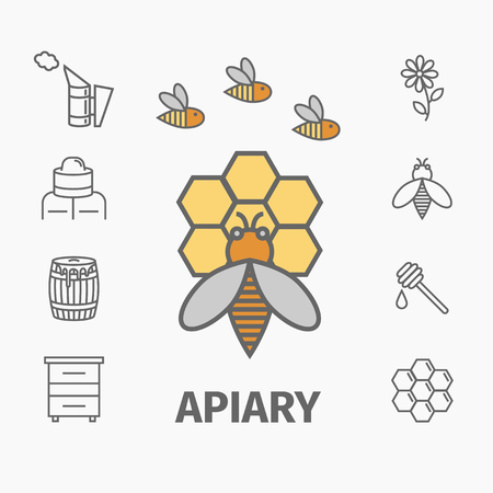 Bee honey natural organic products colored label setのイラスト素材