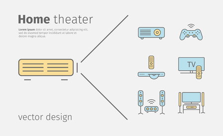 Home theater line icons. House technology bannerのイラスト素材