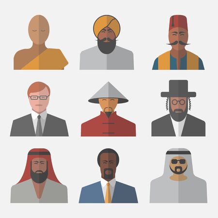 Set of flat people icons. Different nationalities. Vector illustration.のイラスト素材