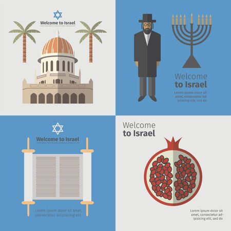 Israel poster set. Flat icon. Vectorの写真素材