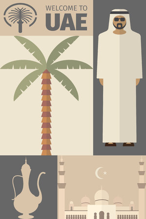 UAE Flat Icons Design, Travel Concept Poster.のイラスト素材