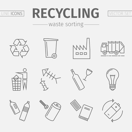 Recycling line icons. Waste sorting set. Vector.のイラスト素材