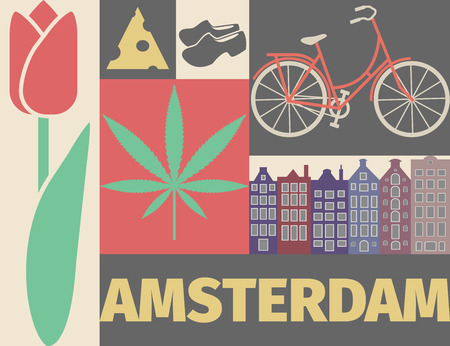 Amsterdam poster. Flat icon. Vectorのイラスト素材