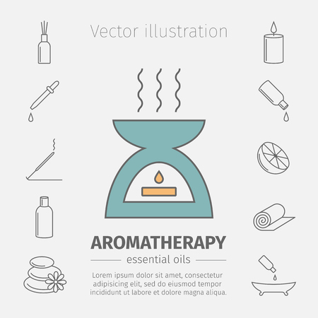 Essential Oil line icon. Aromatherapy oils set. Vector.のイラスト素材