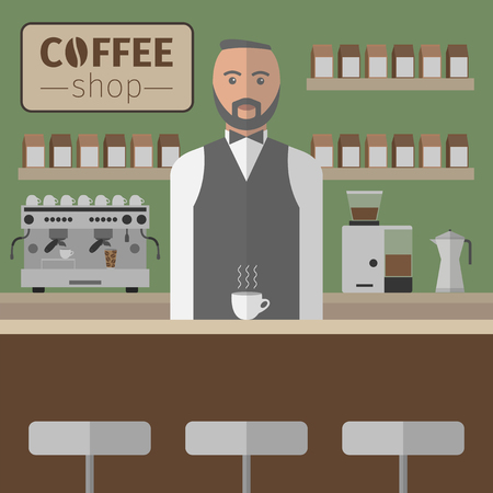 Barista working with espresso machine. Vectorのイラスト素材