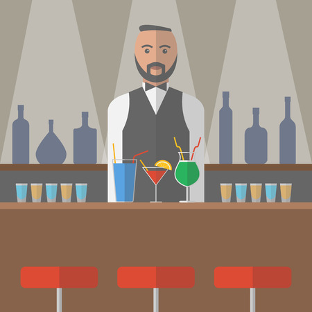 Barman in the bar. Vector illustrationのイラスト素材