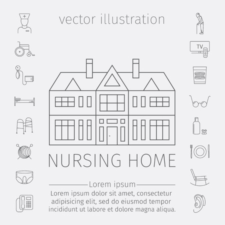 Nursing Home line icon. Medical Care for The Elderly. Symbols of Older People Vector .のイラスト素材