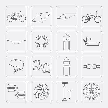 Bicycle parts and accessories. Line icons set. Vector.のイラスト素材