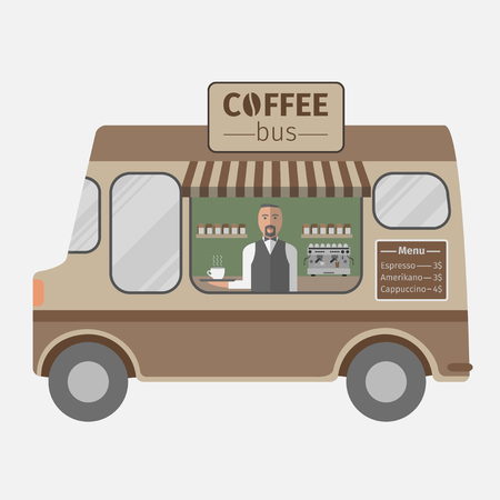 Coffee van. Flat design vector. Street food vanのイラスト素材