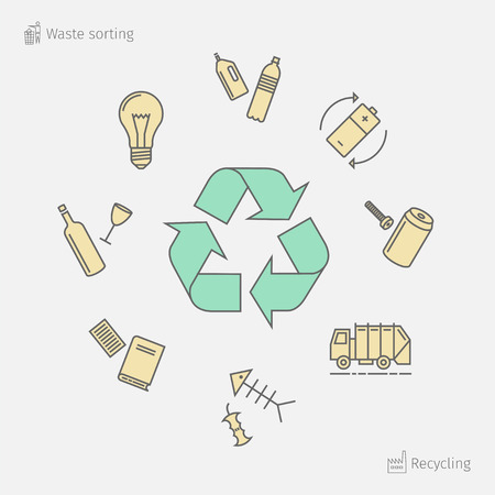 Recycling line icons. Waste sorting set. Vector.のイラスト素材