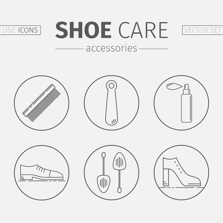 Shoe Care Products. Shoe Accessories Icons Set.のイラスト素材
