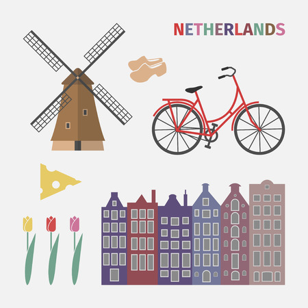 Netherlands icon set in flat style.のイラスト素材