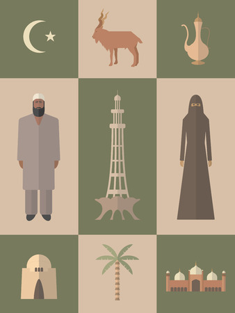 Pakistan. Flat icons travel set.のイラスト素材