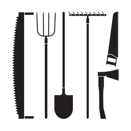 Gardening tools collection, vector silhouetteのイラスト素材