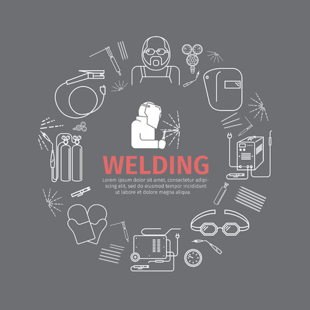 Welding banner. Line icons set. Vector signsのイラスト素材