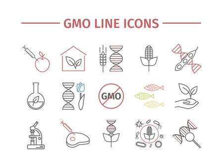 GMO. Genetically modified organism. Line icons set. Vector signsの写真素材